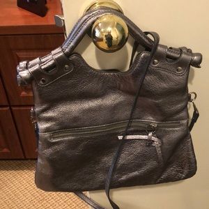 Metallic silver handbag